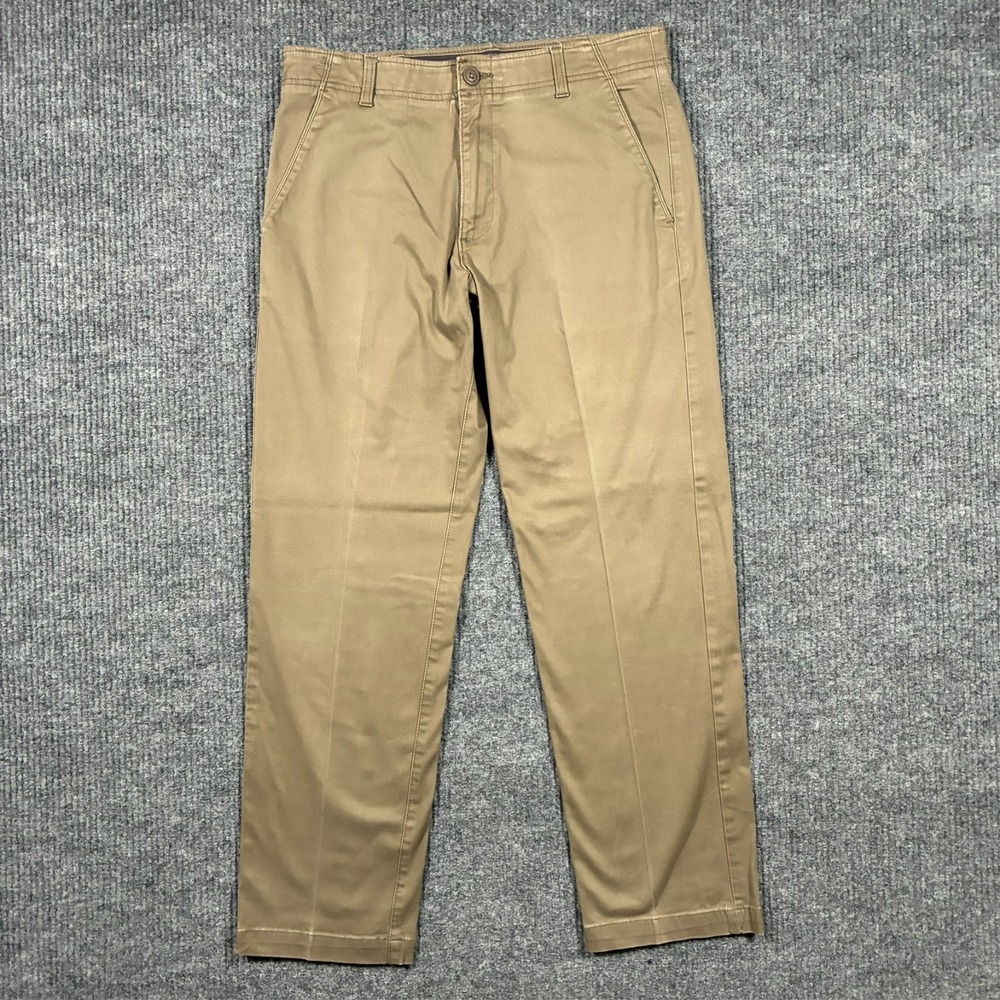Lee Performance X-Treme Comfort Mens Pants Size 33x32 Beige Flat Front Mid Rise